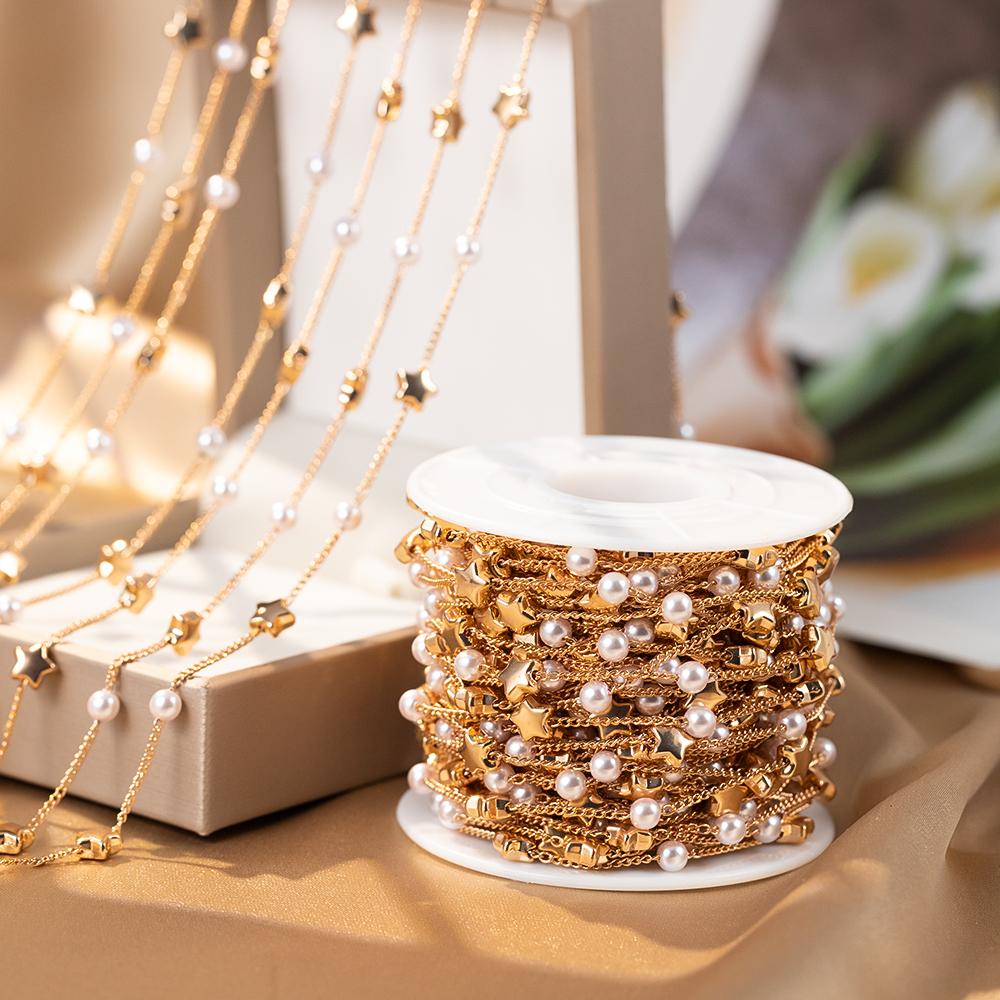 1meter CCB Star Heart Beads Copper Chain Beaded Chain Imitation Pearl for Women Bracelets Necklace Clothing DIY Jewelry Making