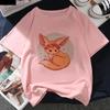 Kawaii Fox Print Ladies Tshirt Ladies Casual Basis Ocollar White T Shirt Short Sleeve Ladies Tshirt Cute Animal Graphics Tops