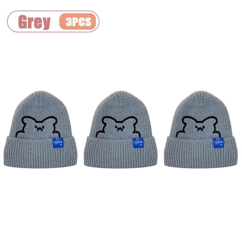 1-10PCS Winter Bear Knit Hat for Women Plush Furry Beanie with Ear Protection Warm Knitted Cap Perfect Christmas Gift