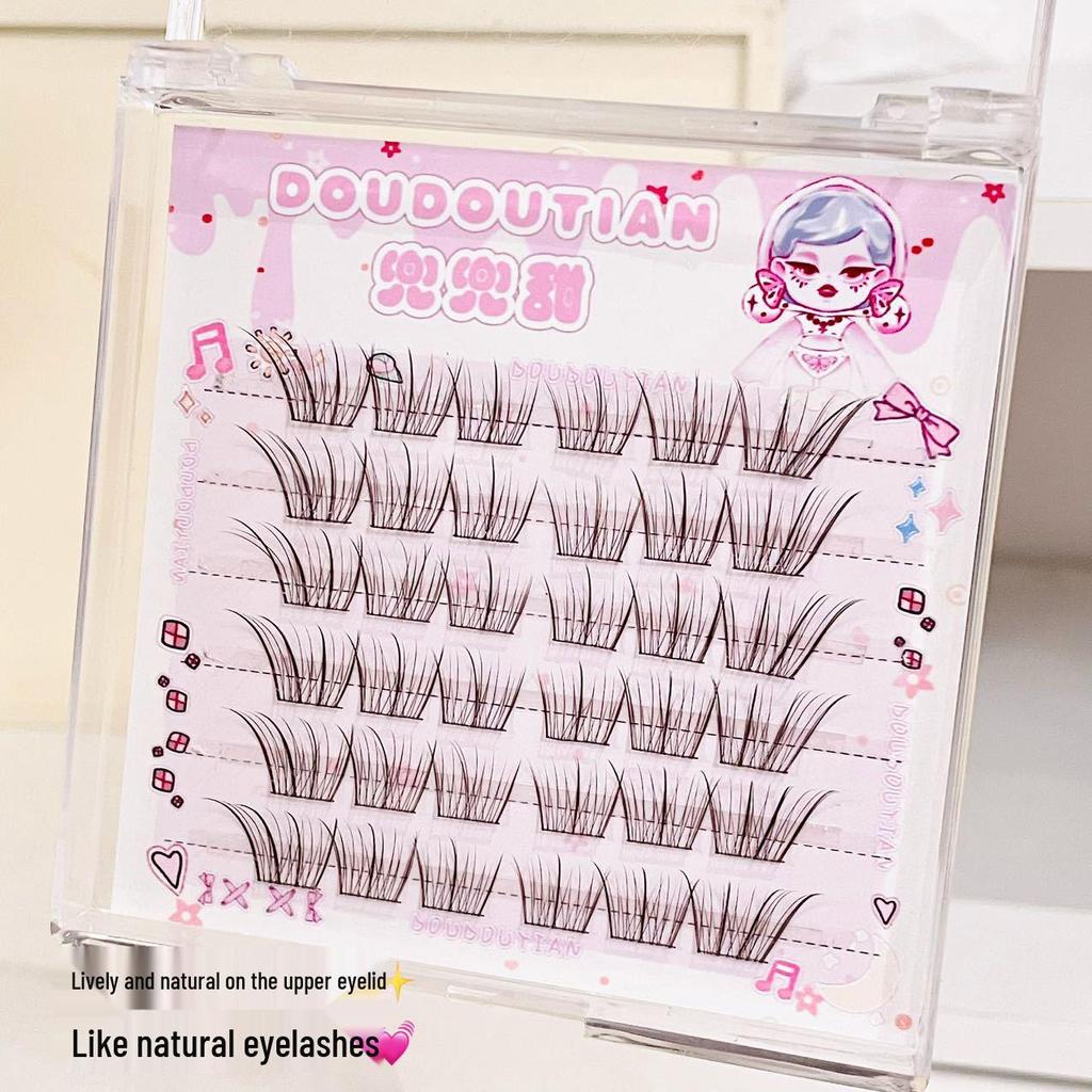 Kou Kou Sweet Coffee Brown & White False Eyelashes - Natural Black Brown, Clear Fan-shaped Enhancements