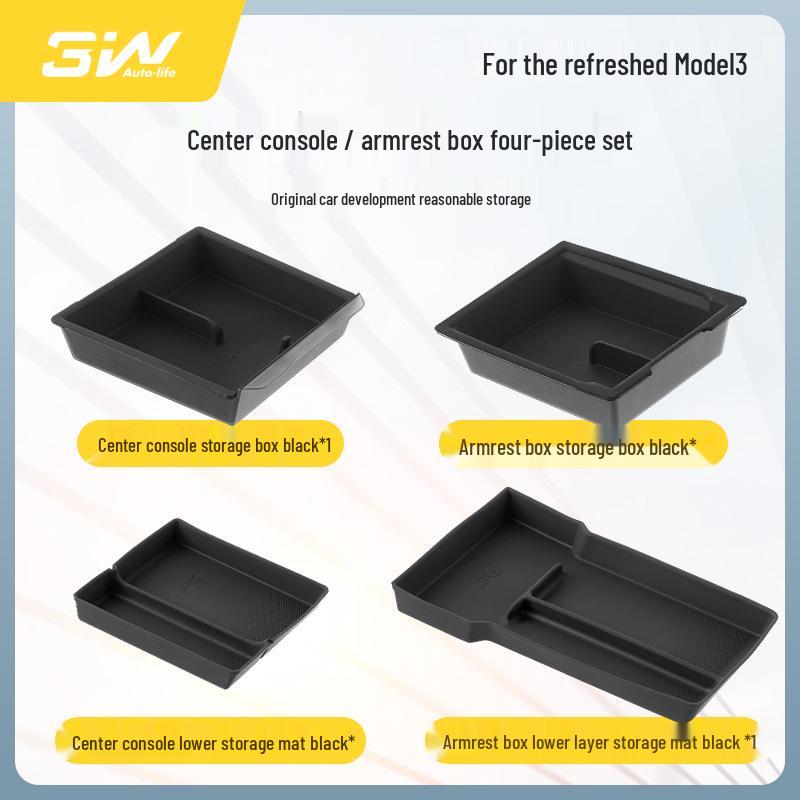 3W Silicone Pad for Tesla Model 3/Y Center Console Armrest, Dual Layer Storage Box