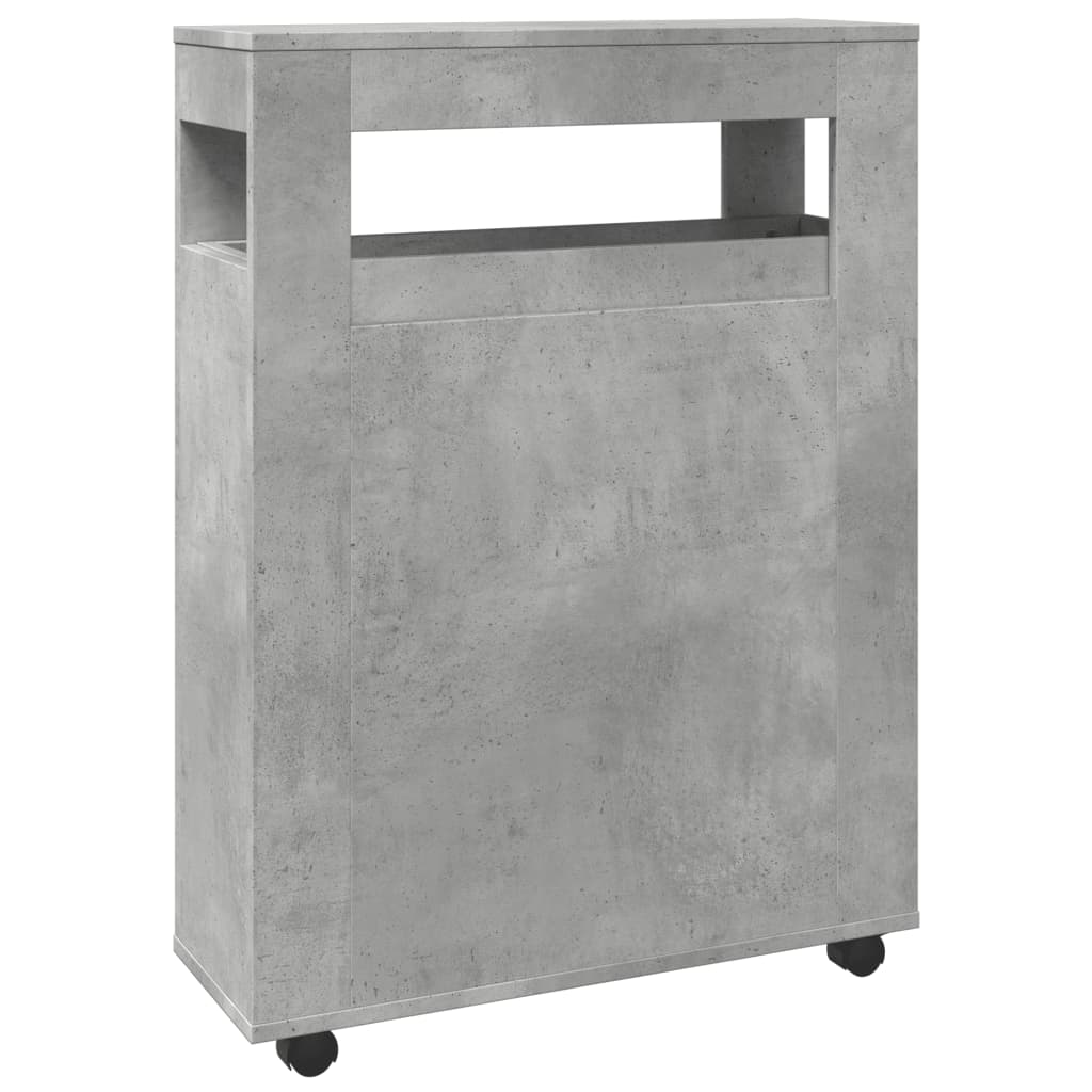 Narrow Bathroom Cabinet with Casters Concrete Grey Particleboard