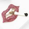 Lip Brooch Featuring Sparkling Rhinestones for Fashion Statement and Gift Crafted from Alloy