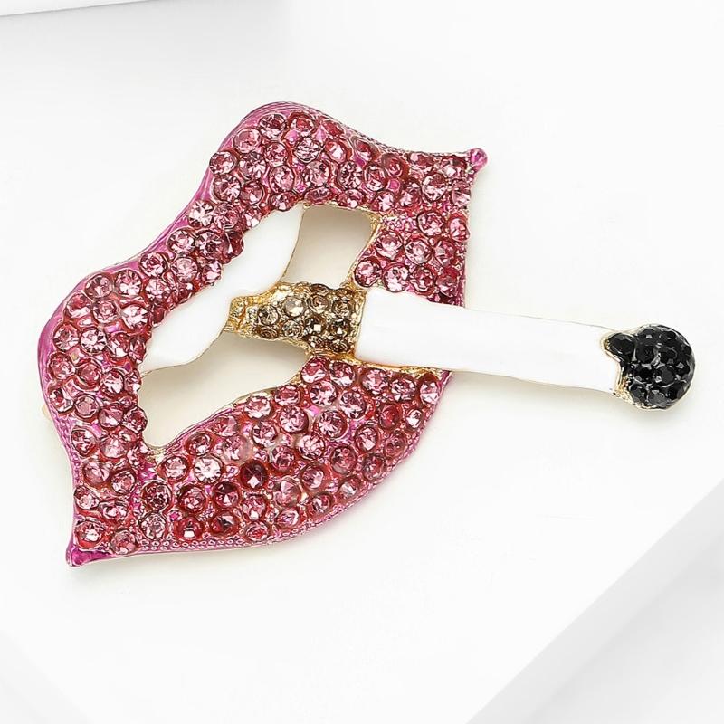 Lip Brooch Featuring Sparkling Rhinestones for Fashion Statement and Gift Crafted from Alloy
