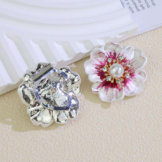 Women Brooch Sparkling Rhinestones Imitation Pearl Decor Flower Design Lapel Pin Chinese Style Sweater Scarf Badge Jewelry Accessories