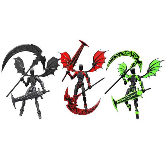 Teufelsroboter Actionfigur mit Flügelwaffen-Zubehör Bewegliche Gelenke 3D-gedrucktes Robotermodell Spielzeug Stressabbau Artikulierte Dummy-Figur Dekoration