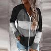Color Block Hoodie Sweatshirt Cardigan Women Long Sleeve Zip Up Sweater