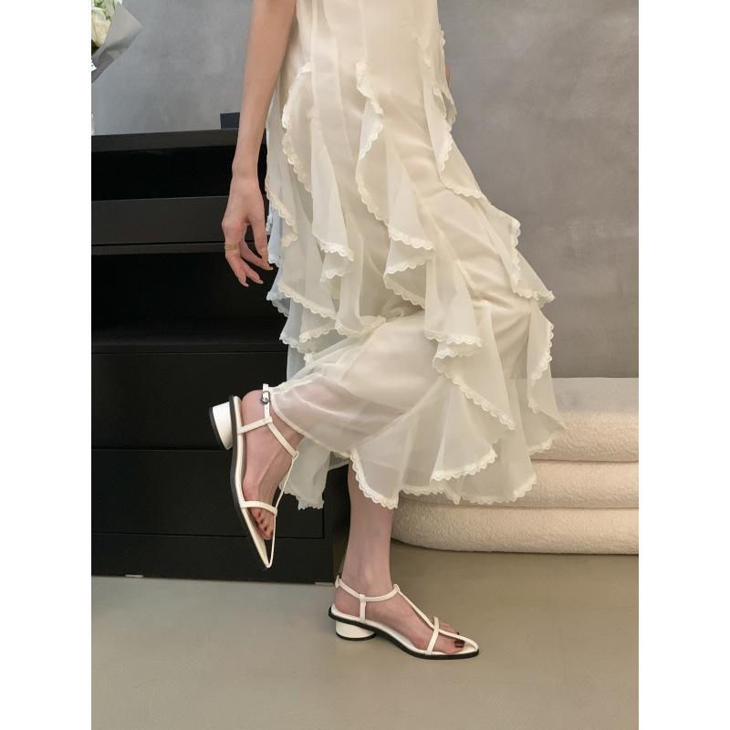 

Niche thick heel silver thin strap pointed sandals fairy shoes new pointed open-toed shoes 39 белый