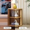 Round End Table, Wood Bedside Table, Mid Century Modern Nightstand with Open Storage Shelf, 3 Tier Small Side Tables for Living Room, Bedroom, Curved
