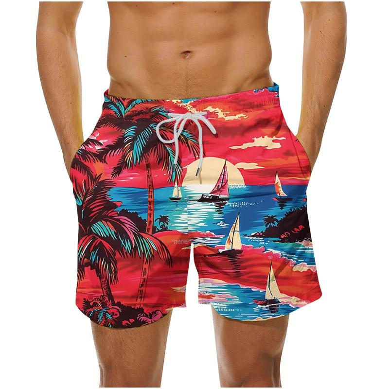 Hawaiian Palm Tree Graphic Beach Shorts 3d Printing Tropical Swim Trunks Men Summer Casual Quick Dry Swim Shorts Bathing Suit