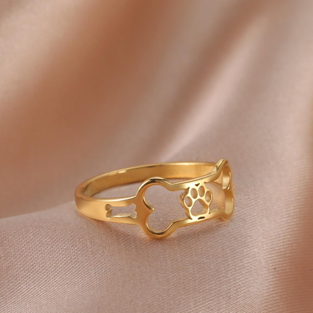 Cat Paw Print Rings For Women Silver Gold Color Stainless Steel Hollow Cute Lovely Fashion Female Jewelry Accessories New