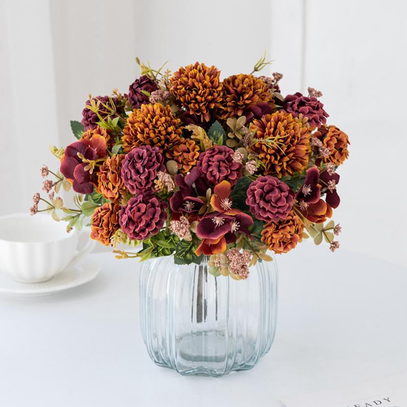 Artificial Flowers Wedding 30Cm Silk Hydrangea Bouquet Vase Home Decor Room Diy Festival Garland Scrapbooking Household Products