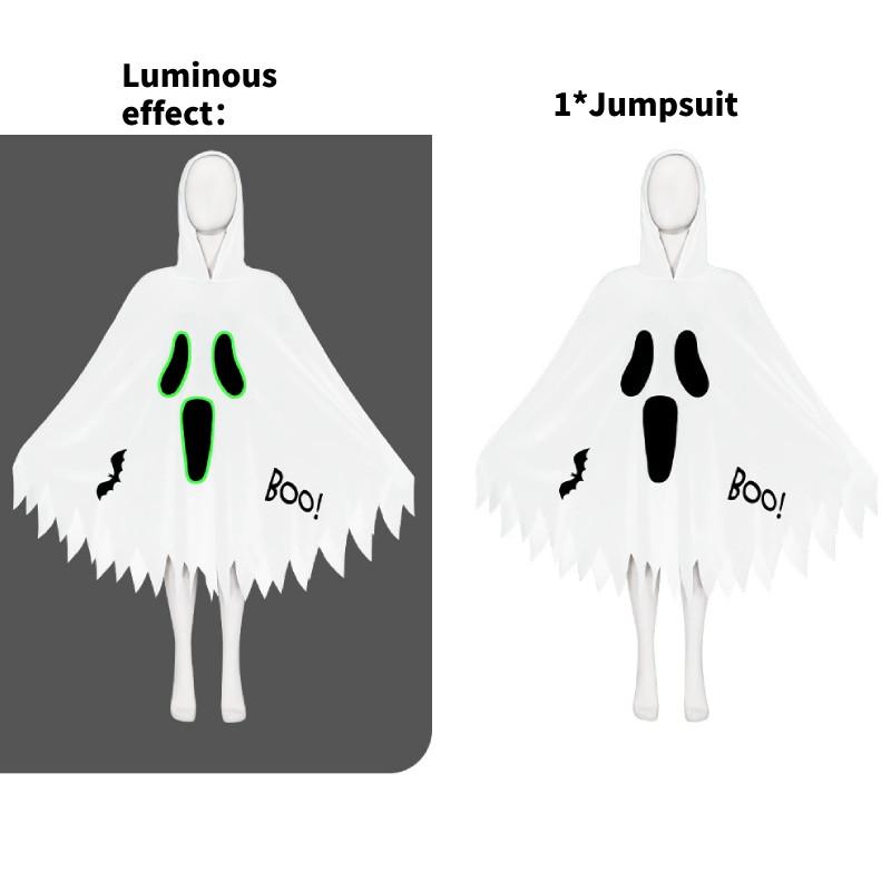 Luminous Halloween Skull Skeleton Child Cosplay Costume Jumpsuits Cloak Party