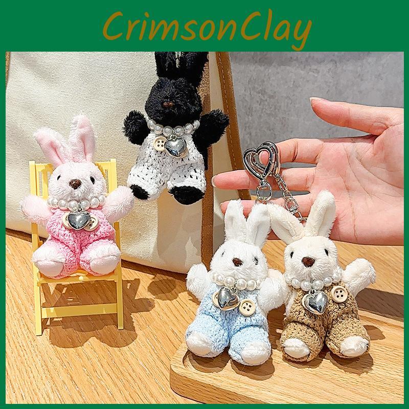 Bunny Plush Unique Keychain With Dazzling Pearl Chain Available In Soft Color Options