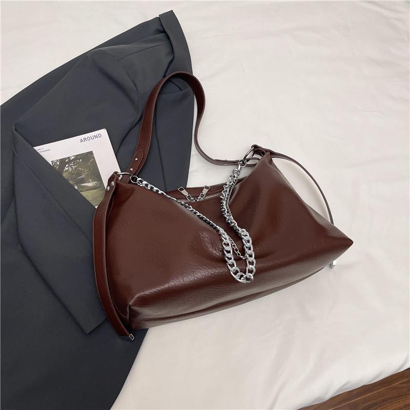 Fashion Chain Shoulder Bag Hobo Design Underarm Handbag Solid Pu Leather Ladies Bag Large Capacity Dumpling Crossbody Tote Bag