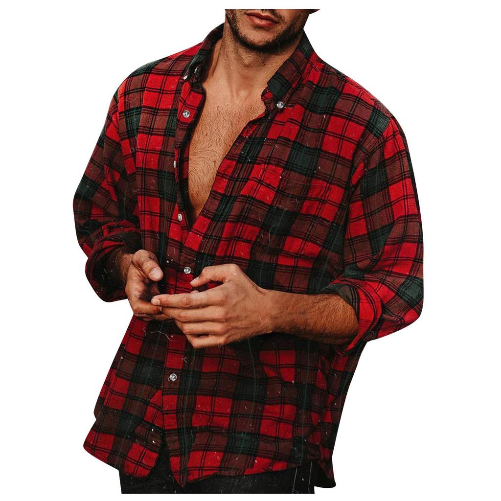 Erkek Düğme Aşağı Gömlek Casual Flanel Ekose Slim Fit Uzun Kollu Yayılmış Yaka Hafif Üstler