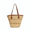Fashion Straw Tote Bag Stripe Large Capacity Woven Shoulder Bag Square with Zipper Vacation Beach Bag