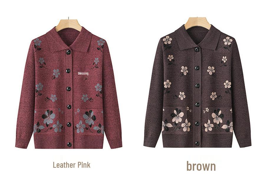 Autumn Winter Wool Cardigan for Middle-aged Women and Elderly - Comfortable Knitwear for Moms