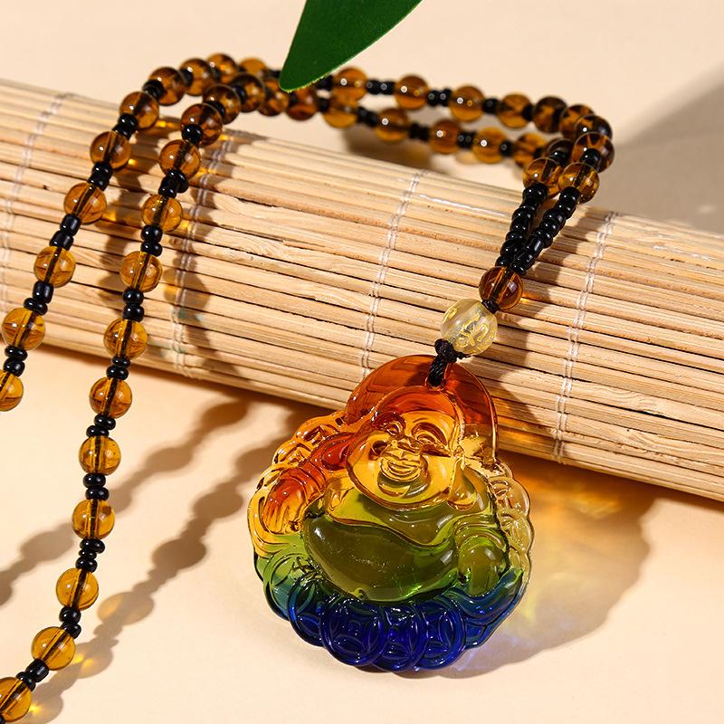 Imitation Glass Pendant Chinese Style Versatile Necklace Crystal Sweater Chain