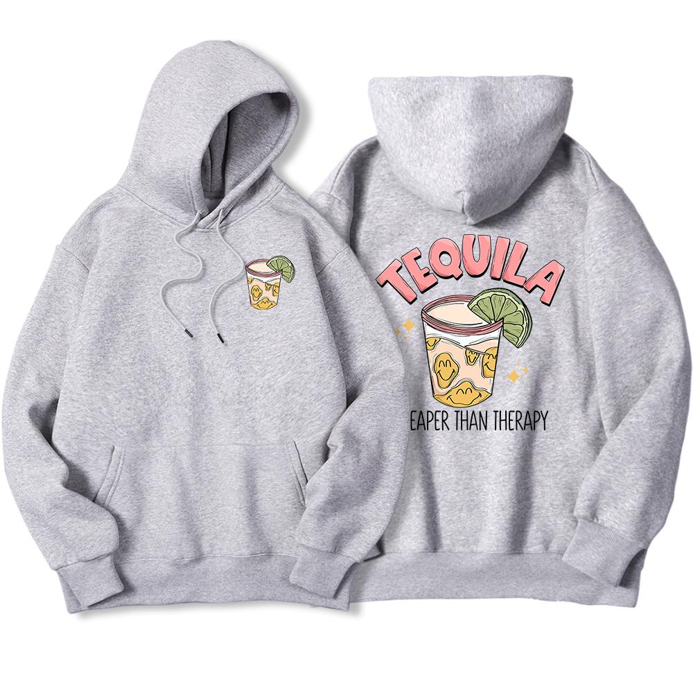 Tequila Cheaper Than Therapy Bedruckter Kapuzenpullover für Herren, modisches, lockeres Sweatshirt aus lässigem Fleece, weiche Kapuze, warme Übergröße