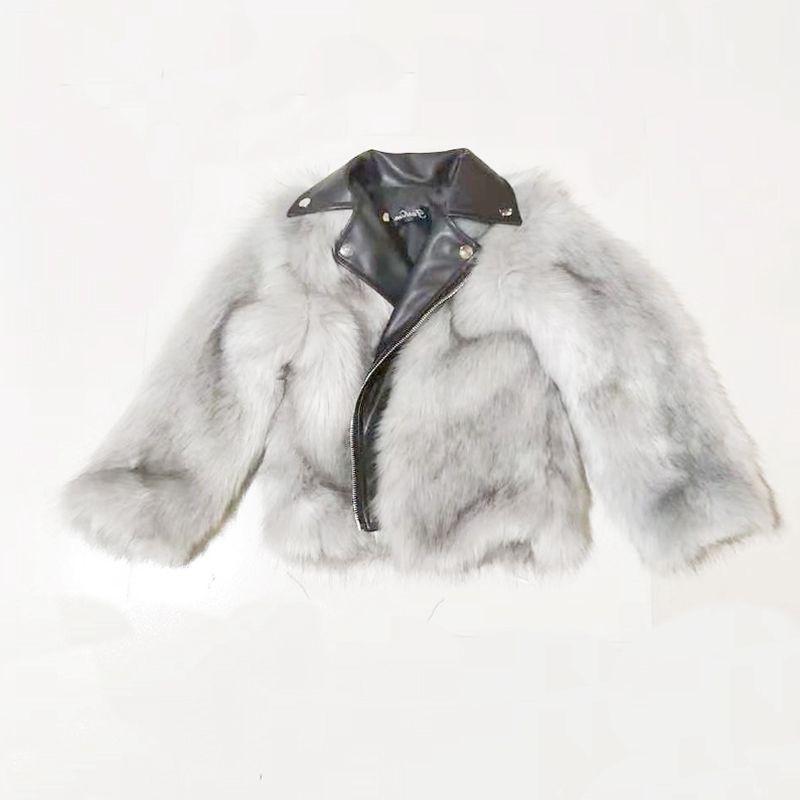 

Осенняя и зимняя детская одежда, шерстяной свитер в западном стиле, короткая куртка из искусственного меха лисы 150cm серый