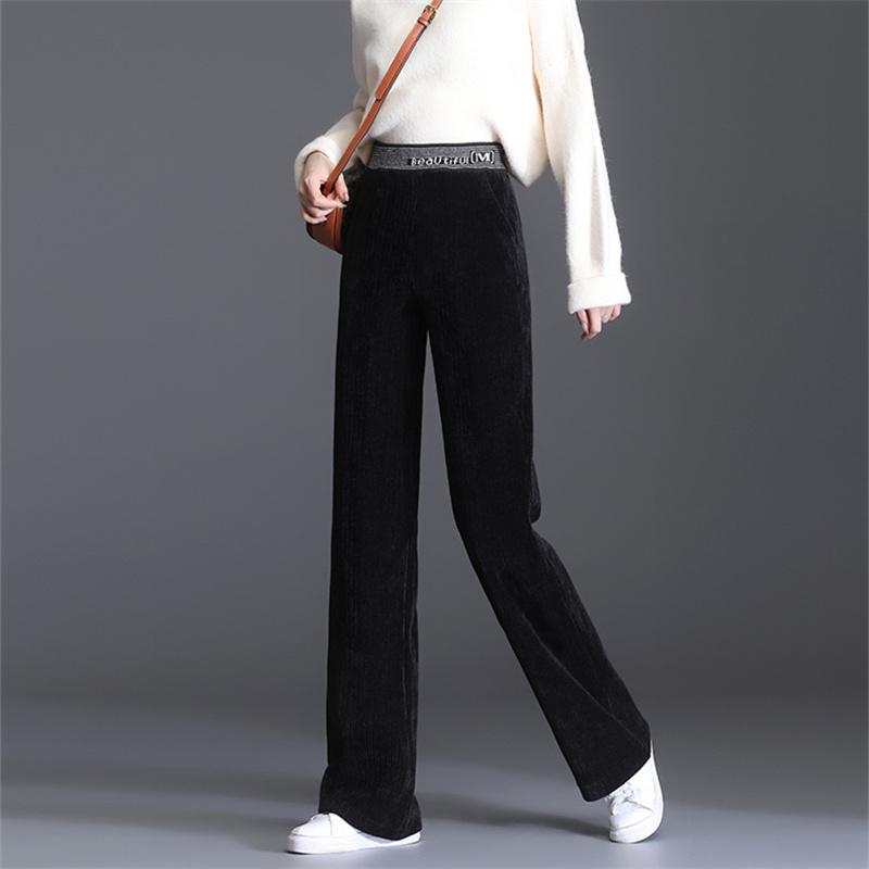 2022 Autumn Winter Korean Solid Color High Waisted Elastic Elegant Wool Office Ladies Women's Trousers Wide Leg Pants Women