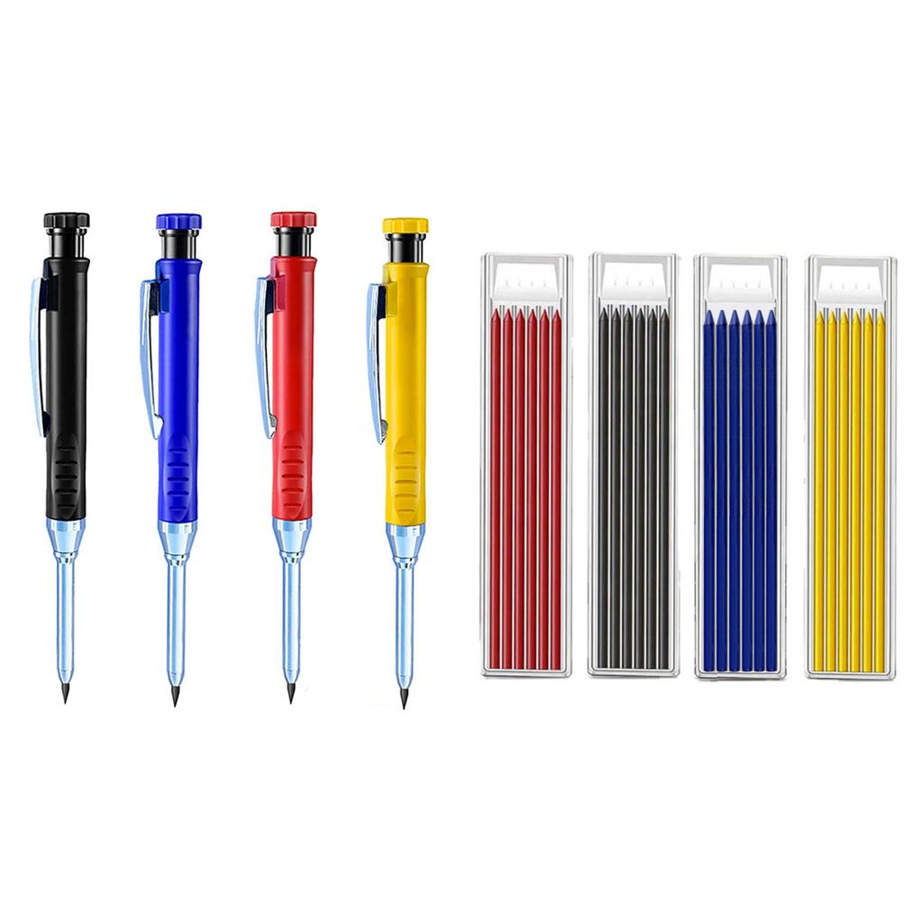 HAMILO Architectural Marking Pencils for and Includes Set Carpenter's Pencils, Wood, Drywall, Water-Resistant Marking, Refills, 4-Color