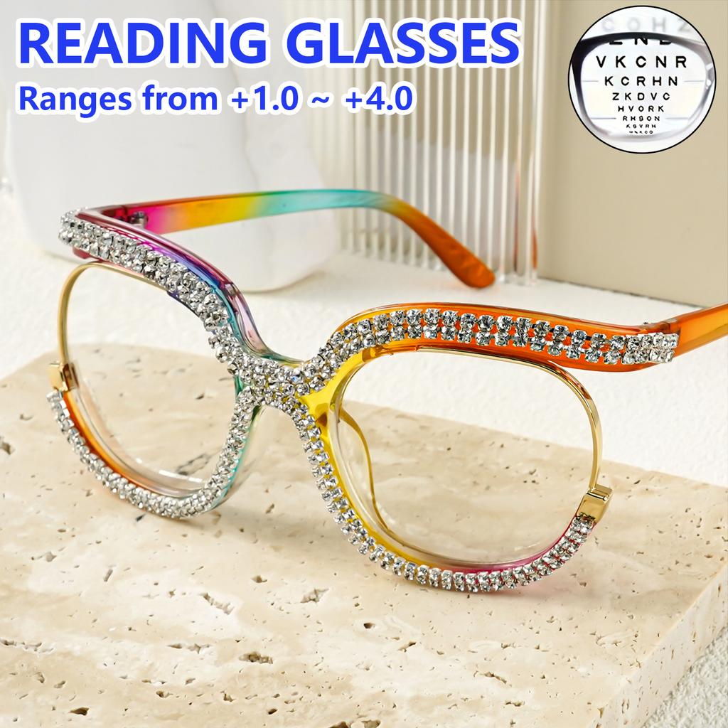 Rhinestone Oversized Reading Glasses Fashion Reading Glasses for Women Men From +1.0 To +4.0