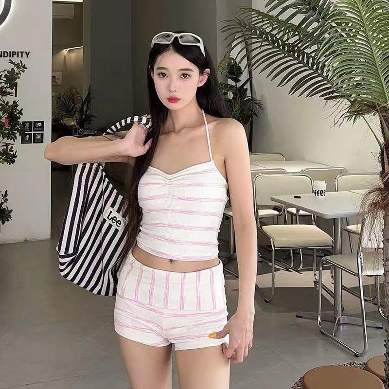 

1111 swimsuit female cute pure desire small fragrance high sense suspender striped split conservative flat angle swimsuit female M