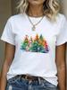 (Asian Size) plaid truck Merry Christmas Women's Top Short Sleeve T-shirts O-neck T Shirt Print  Fashion Casual New Year Clothing Graphic Tee