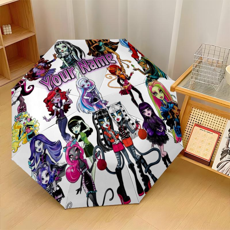 Custom Text Automatic 8 Bone Umbrella, Portable Sun Rain Protection UmbrellaMonster High