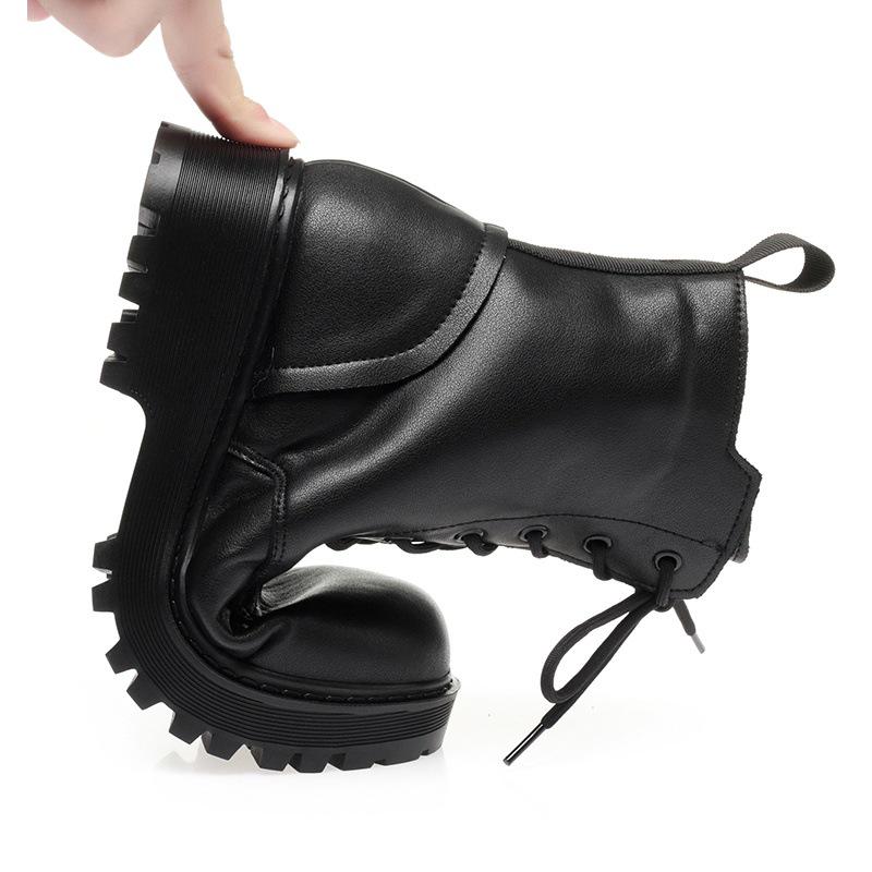 Botas Martin de Cuero Genuino para Mujer - Otoño/Invierno 2024, Tacón Bajo, Acolchado de Terciopelo, Suela Plana, Forrado de Algodón