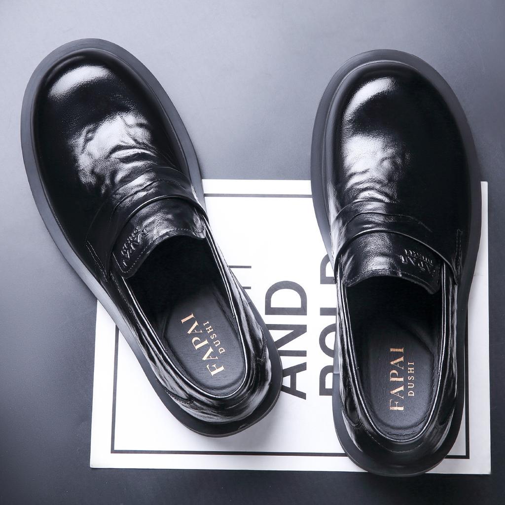Autumn new men's leather shoes casual one-pedal loafers first layer cowhide business dress big head leather shoes trend