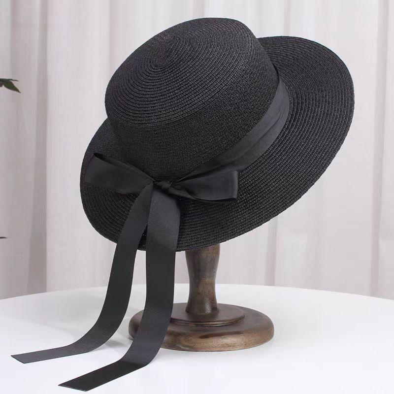 

Summer Women s Flat Top Hat Beach Vacation Straw Woven Caps Fashion Trends Versatile Sunshade And Sun Protection Hats чорний