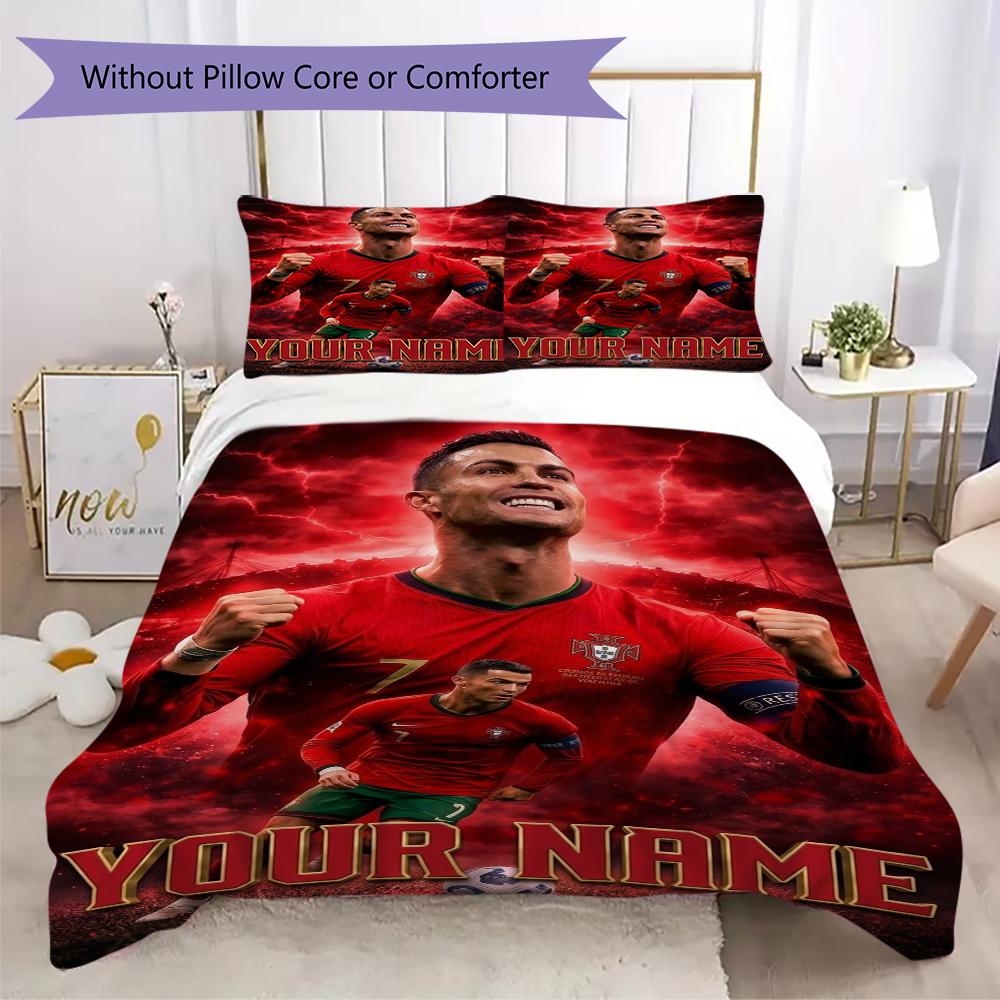 Custom Name Cristiano Ronaldo Pattern Bedding uilt Set uilt Cover Pillowcase Home Decoration Birthday Gift (1*duvet cover+2*pillowcase without core)