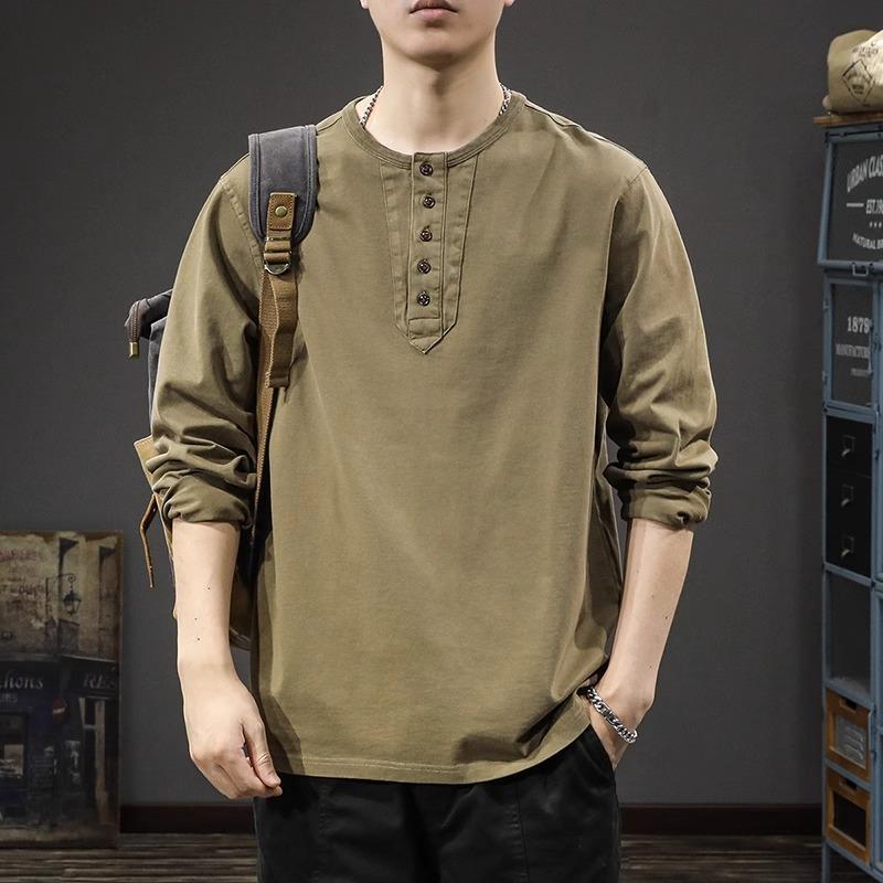 

Модна повсякденна чоловіча футболка-henley з довгим рукавом на весну та осінь 2025 3XL коричневий