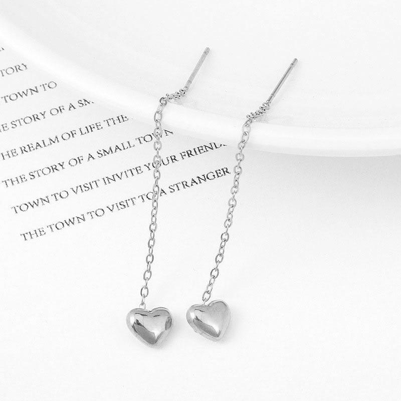 Wenjian Korean Heart-shaped Titanium Steel Earrings - 2022 Trendy Slimming Face Design for Women