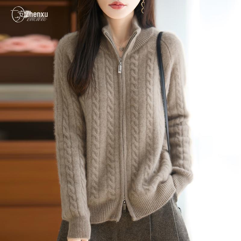 

Women s 100% Wool Double Zipper Cardigan L