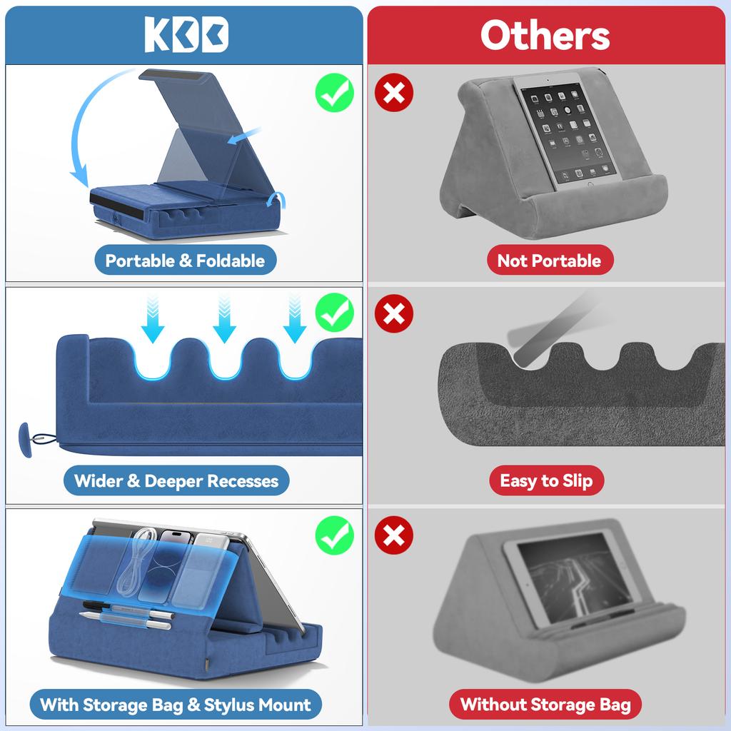 Tablet Pillow Holder Foldable Stand For Lap Bed And Desk Tablet Soft Pad Dock With Pocket & Stylus Mount For IPad Pro