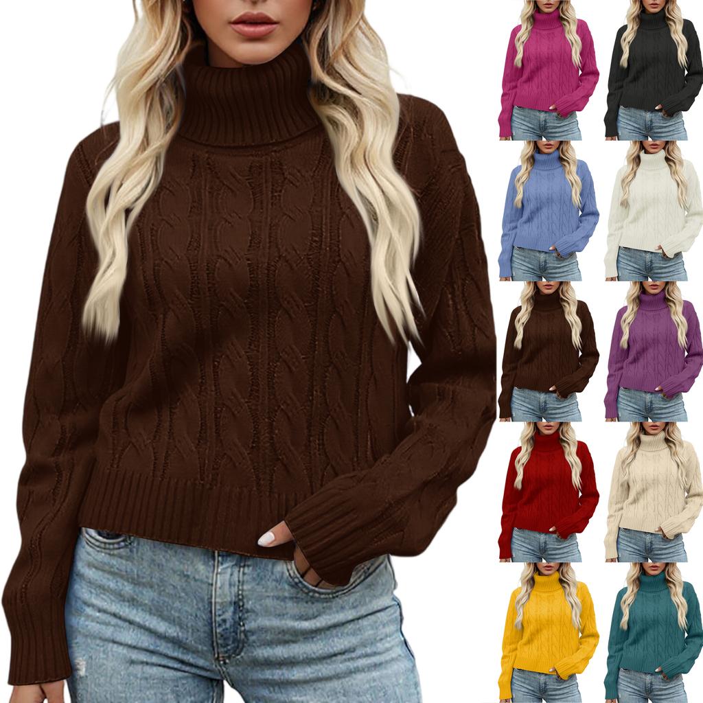 Women's Lazy Style Loose Short Long-sleeved Cable Knit Sweater