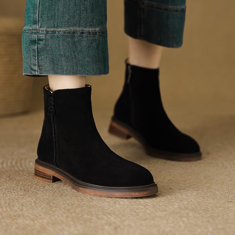 Fashion 2025 Autumn/Winter Women Boots Genuine Leather Women Shoes Round Toe Chunky Heel Shoes Ankle Boots Modern Chelsea Boots