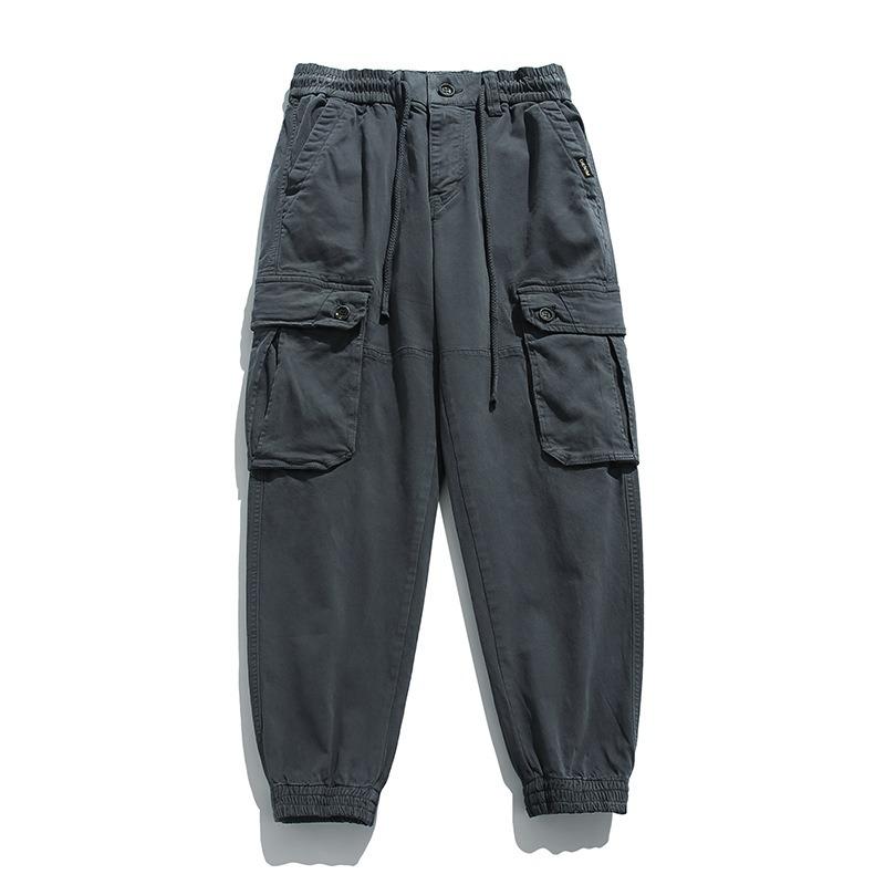 Solid color tied tote overalls men's spring and autumn tide brand pure cotton casual pants men's wear-resistant commuting versatile trousers