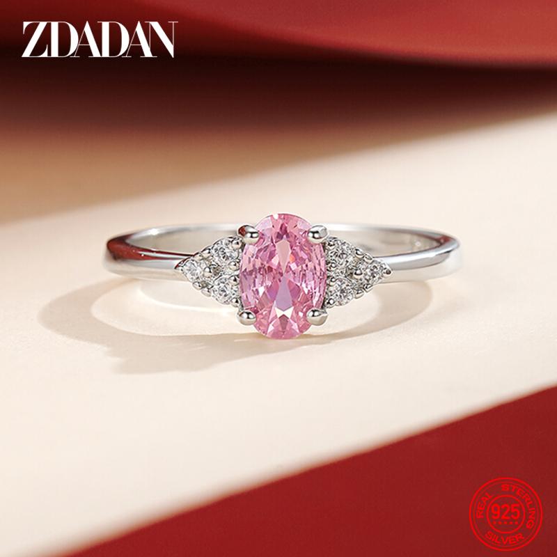 ZDADAN 925 Silver Gold Oval Pink Zircon Ring For Women Wedding Jewelry 6 серебряный