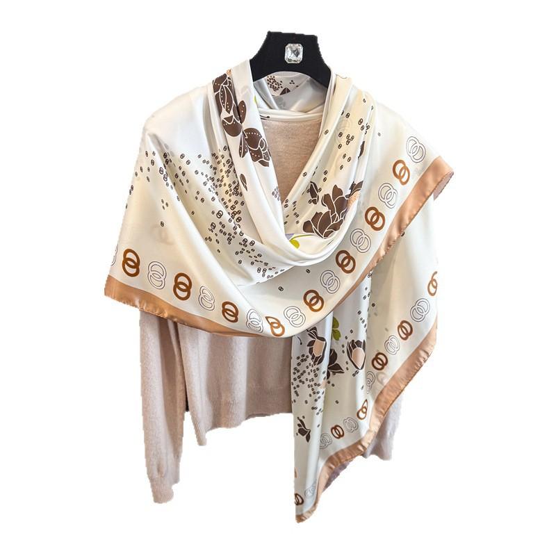 Elegant floral imitation silk high-end 111cm large square scarf silk scarf printed shawl sunscreen scarf headscarf scarf