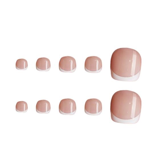 120Pcs French Tip Press On Toenails for Women, Short Square Stick-on Gel Fake Nails, Reusable Removable Glue On False Toe Nails