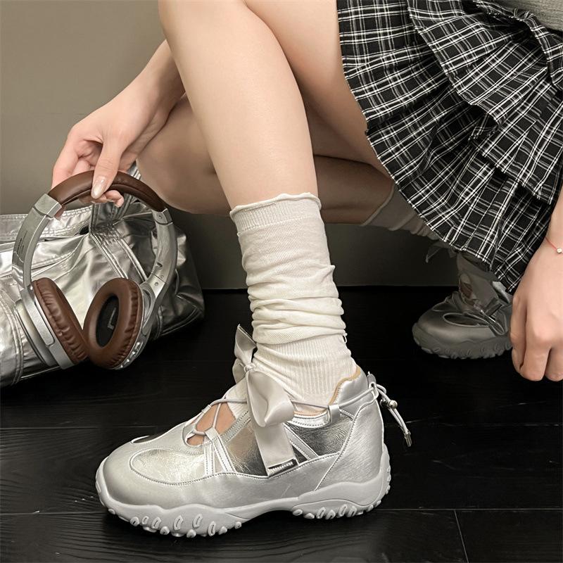 Silver inner height increase platform ballet training shoes women's 2025 new hollow breathable Mary Jane sports sandals