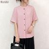 ZANZEA Women Casual Round Neck Stripe Print Loose Half Sleeve Blouse
