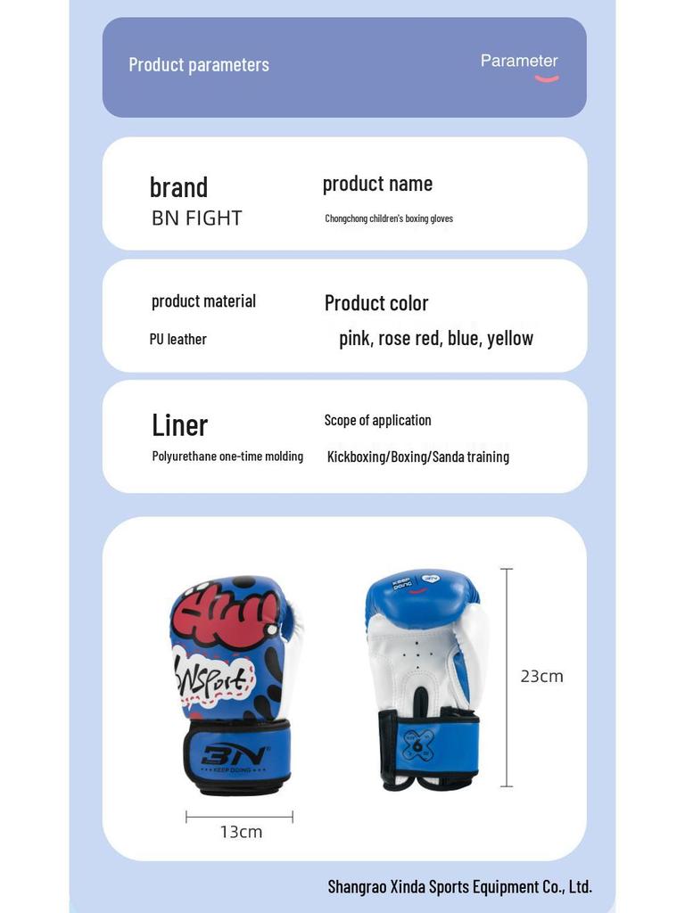 BN Kids' Boxing Gloves, Unisex Martial Arts Training Gloves for Taekwondo, Sanda, and Fitness Competitions