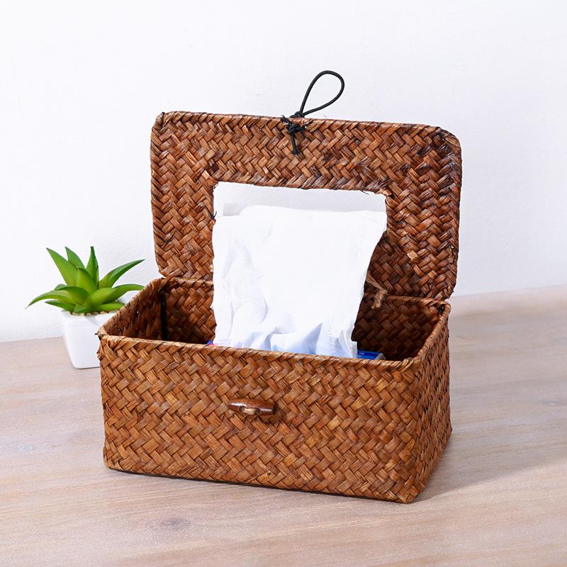 Handmade Woven Straw Tissue Box Cover for Car