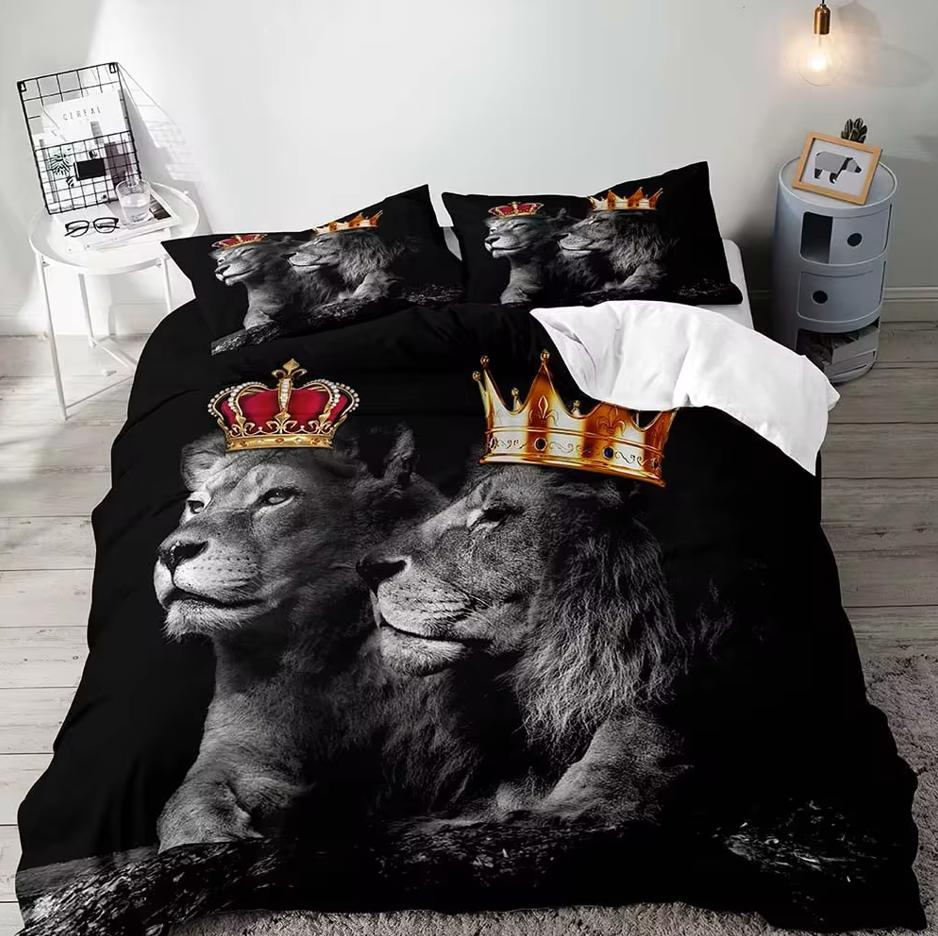 3-teiliges König und Königin Bettwäscheset, Afrikanische Safari Tier Schwarz Bettwäsche, Bettdeckenbezug, Schlafzimmerdekor für Paare Doppelgröße